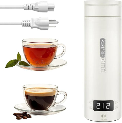 Travel Tea Kettle（110V）, Portable Electric Kettle, 316 Stainless Steel Premium Liner, 4-speed Temperature Adjustment with Auto Shut-off and Boil-Off Protection,White.