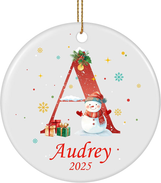 Personalized Christmas Ornaments with Initial Name, Ceramic Custom Monogram Initial A-Z Christmas Ornament 2025 for Kids Family Friends, Customized Letter Name Ornaments for Christmas Tree Decorations