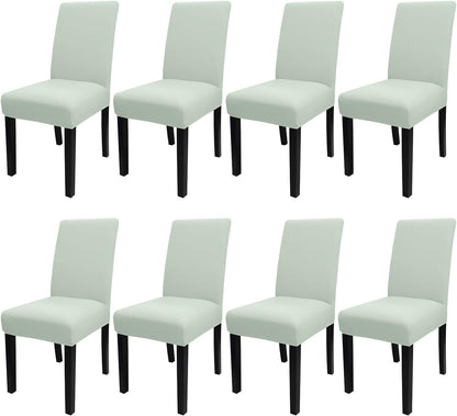 JQinHome Smoke Green Chair Covers for Dining Room Set of 8, High Stretch Removable Washable Parsons Chair Slipcover for Home Party Hotel Wedding Ceremony (8PCS, Smoke Green)