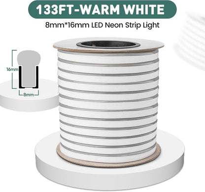 GZBtech Flexible LED Neon Rope Lights 132FT,AC 110-120V Waterproof Strip Light, 120 LEDs/M Cuttable Connectable Neon Lighting for Indoor Outdoor Home Decor/Commercial Building Use-Cold White 40M