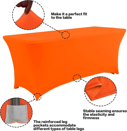 IVAPUPU 8FT Table Cloth for Rectangular Fitted Events Stretch Orange Table Covers Washable Cover Spandex Tablecloth Protector for Party, Wedding, Cocktail, Banquet, Festival