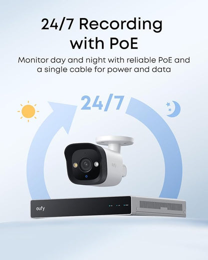 eufy PoE Bullet Security Camera E40, NVR Add On Cam, Requires eufy NVR, 4K UHD, 122° FOV, F1.6 Color Night Vision, 24/7 Recording, Human/Vehicle/Pet AI Detection, Red and Blue Strobe, Plug and Play