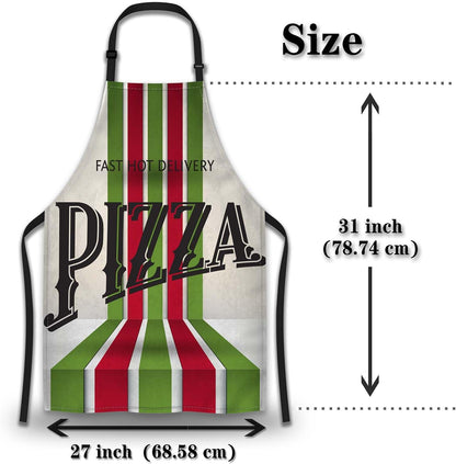 Cute Cooking Apron for Men Retro Pizza Pinafore Aprons for Women for Kitchen Cooking Restaurant BBQ Painting Crafting Gardening 27” (W) x 31” (H), Waterproof Apron