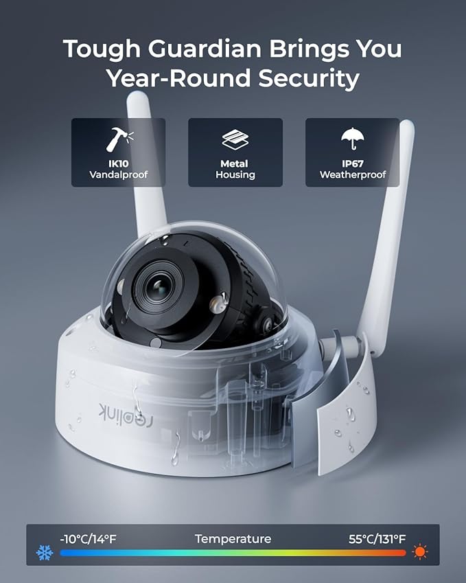 REOLINK 4K Wi-Fi 6 Security Camera with 125° Viewing Angle, Outdoor Camera with IK10 Vandal-Proof, Color Night Vision, Smart Detection, Local Storage, Non-PT Cam, DC 12V/1A, RLC-840WA