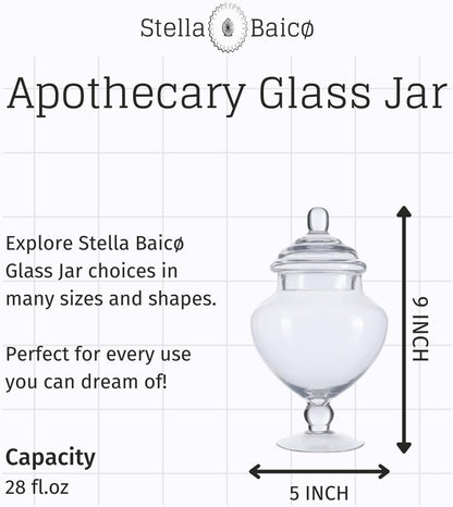 Stella Baic Small Heart-Shaped Glass Apothecary Jars with Lids, Clear, 28 Fl. Oz (9" H x 5" D), Perfect for Candy Buffet, Home Decor, Bathroom Storage, Wedding Party