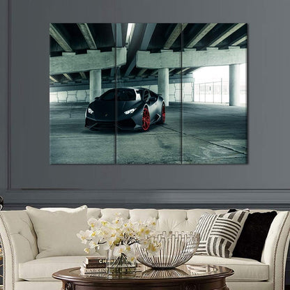 TUMOVO Framed Canvas Wall Art Pictures Ready to Hang 3 Panels Black Sports Racing Cars Painting HD Printed Posters Artwork for Bedroom Living Room Modern Home Decorations - 12 x 24 inch x 3 Pieces