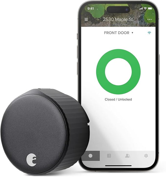 August Home, Matte Black Wi-Fi Connected Smart Keyless Entry Door Lock (4th Generation), Electronic Door Lock Fits Your Existing Deadbolt in Minutes, ‎AUG-SL05-M01-G01