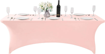SuperO 2Pack Waterproof Spandex Table Cover for 8FT Table Universal Fitted Stretch Tablecloth for Party, Banquet, Wedding and Events-Blush Pink