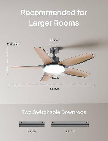 Dreo Smart Ceiling Fans with Lights, Low Profile Ceiling Fan with Alexa/App, 52'' Dimmable Lighting & Color Tuning, RGB Ambient Light for Living Room, Game Room, Easy Installation, Quiet, Black