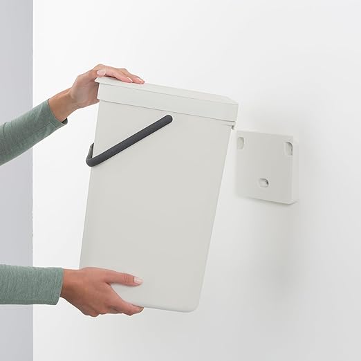 Brabantia Sort & Go Kitchen Recycling Bin | S / 4.2 Gal / 16L | Light Gray | Removable Stay-Open Lid, Carry Handle | Trash Can for Bottles, Cans, Paper, Glass | Wall-Mounting Bracket Included