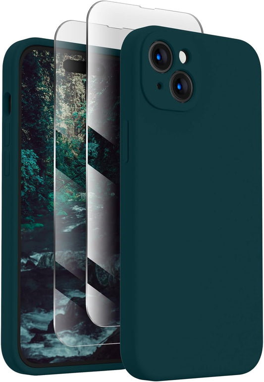FireNova Designed for iPhone 15 Plus Case, Silicone [Camera Protection] Case with [2 Screen Protectors], Soft Anti-Scratch Microfiber Lining Inside, 6.7 inch, Teal