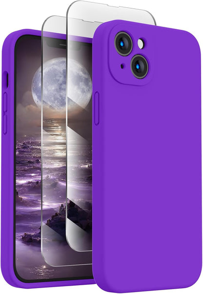FireNova Designed for iPhone 14 Case, Silicone Upgraded [Camera Protection] Phone Case with [2 Screen Protectors], Soft Anti-Scratch Microfiber Lining Inside, 6.1 inch, Neon Purple