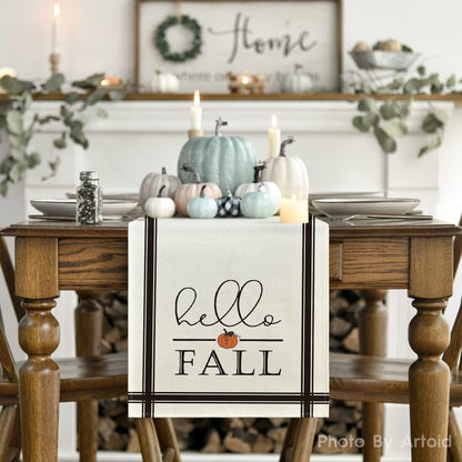 Artoid Mode Hello Fall Pumpkin Table Runner, Seasonal Harvest Vintage Thanksgiving Kitchen Dining Table Decoration for Indoor Outdoor Home Party Decor 13 x 36 Inch