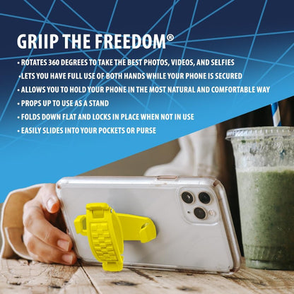 360 Rotating Phone Grip - Phone Holder for Hand - Phone Grips for Back of Phone & Pop Cell Phone Accessories for iPhone, Smartphones & Kindle Tablets (Yellow)