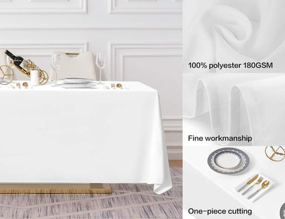 Surmente 5 Pack White Rectangle Tablecloth 90 x 156-inch Rectangular Polyester Table Cloth for Weddings, Banquets, or Restaurants