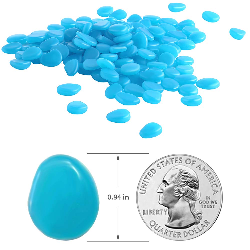 Glow in The Dark Pebbles for Outdoor Decor, Garden Lawn Yard, Aquarium, Walkway, Fish Tank, Pathway, Powered by Light or Solar-Recharge Repeatedly, Luminous Pebbles (Blue-200)