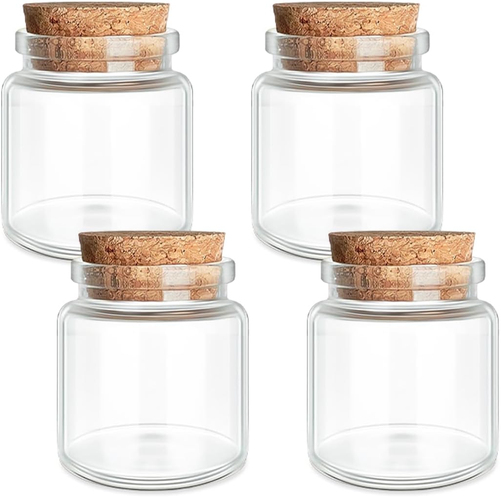 JIUYUE 4 pcs 50 ml Glass Bottles with Cork,Storage Bottles for Liquids(1.7 oz-1.85x1.96 inch)