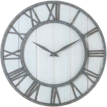 Oldtown Farmhouse Metal & Solid Wood Noiseless Wall Clock (Whitewash, 24-inch)