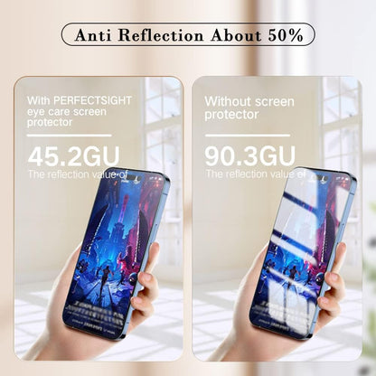 PERFECTSIGHT Sapphire Anti Glare Blue Light Blocking Screen Protector Designed for iPhone 14 Pro Max, [Medical-Grade Eye Protection] Filter 8 Radiations Matte Diamond Hard Tempered Glass (6.7 inch)