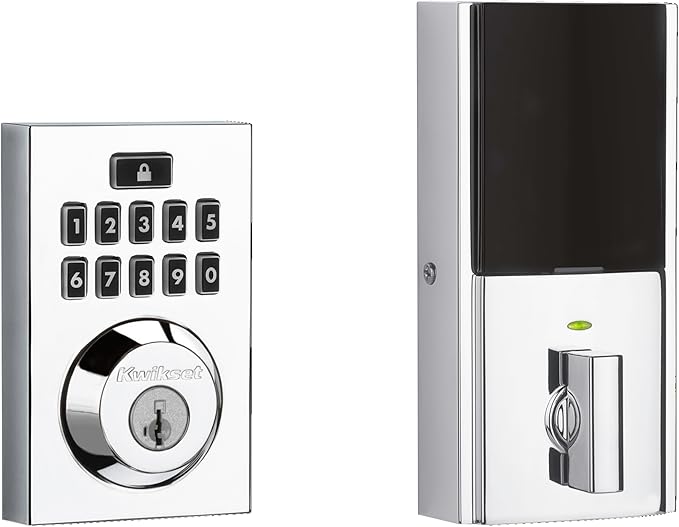 Kwikset 914 Contemporary Keypad SmartCode Electronic Deadbolt Smart Lock featuring SmartKey Security and ZigBee 3.0 Technology in Polished Chrome