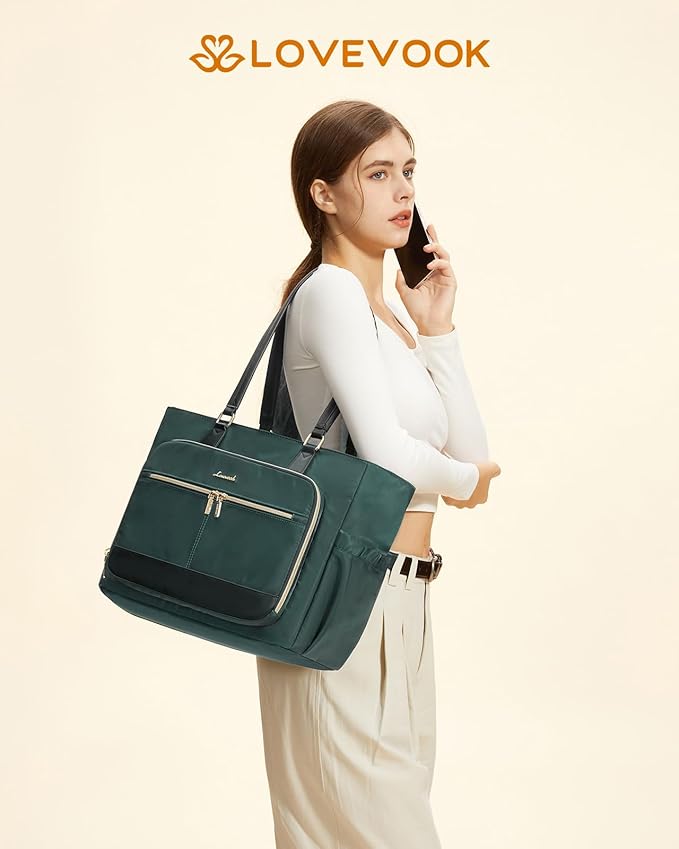 LOVEVOOK Lunch Tote Bag for Women, Work Bag with Insulated Lunch Compartment 15.6 Inch Laptop Bag with Cup Holder Large Capacity Lunch Bag for Teacher, Nurse, Office, Travel, College, Daily