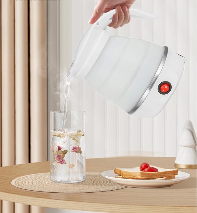 Travel Kettle Small Foldable Portable Kettle,Silicone Collapsible Tea Pot for Camping,Easy for Storage (White1)