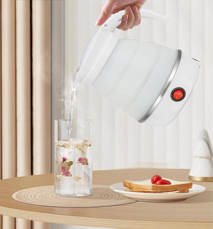 Travel Kettle Small Foldable Portable Kettle,Silicone Collapsible Tea Pot for Camping,Easy for Storage (White1)