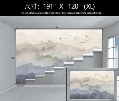 WFBHUA-Foggy Forest Mountain Wallpaper Mural Natural Woodland Landscape Wallpaper for Living Room Bedroom (Not Peel and Stick)
