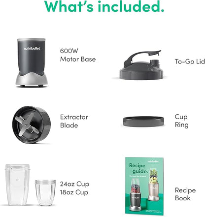 nutribullet Personal Blender for Shakes, Smoothies, Food Prep, and Frozen Blending, 24 Ounces, 600 Watt, Gray, (NBR-0601)