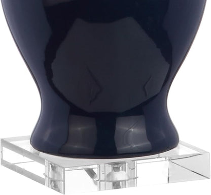 JONATHAN Y 31" Navy Blue Ceramic and Crystal Table Lamp, Contemporary Slender Vase Bedside Lamp for Living Room, White Linen Drum Shade, UL Listed, LED Bulb Included JYL8017A