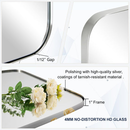 ANDY STAR Polished Chrome Mirror, 24x32 Oblong Bathroom Mirror for Vanity with Stainless Steel Metal Frame, Silver Oval Mirror Modern Anti Rust Wall Mounted