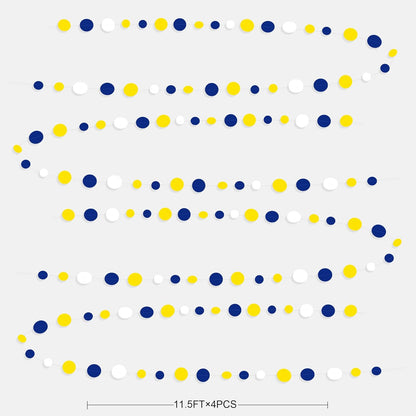 46Ft Navy Blue and Yellow Circle Dots Garland Royal Blue Yellow White Hanging Paper Polka Dot Streamer for Graduation Birthday Wedding Bridal Baby Shower Nautical Ahoy Achor Party Decorations Supplies