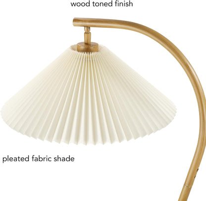 GLOBE Electric x Novogratz 61000043 62" Floor Lamp, Wood Toned, White Pleated Shade, Pivot Joint on Shade, On/Off Foot Switch, Black Cord, Modern Lighting for Living Room or Office