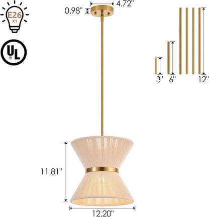 Hand Woven Boho Pendant Light Coastal Mini Modern Chandelier Adjustable Transitional Minimalist Pendant Lighting Fixtures for Kitchen Island Dining Room, White, Dia 12.2”, UL Listed