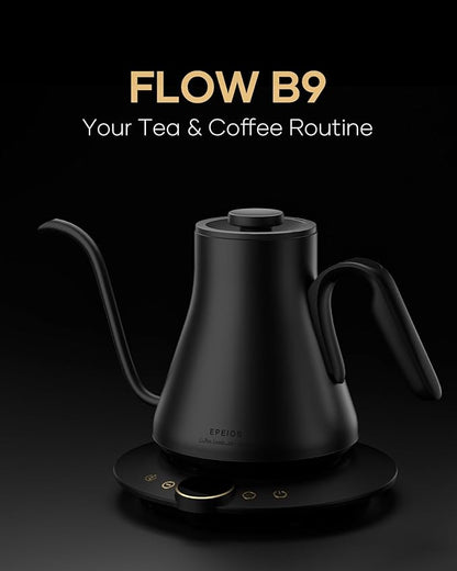 Cocinare Barista Collection Gooseneck Electric Kettle, ±1℉ Precise Temperature Control for Pour-Over Coffee & Tea, Quick Heating 1500W, Stainless Steel Interior, 0.9L (Matte Black)
