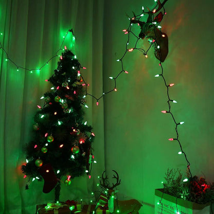 Brizled Red & Green C5 Christmas Lights, 33ft 100 LED Christmas Lights, Connectable 120V UL Certified Mini Christmas Lights Set Faceted Xmas Lights for Chrsitmas Tree Party Roof Indoor Outdoor Decor