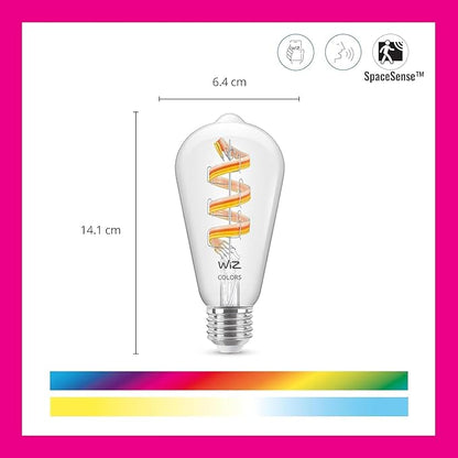 WiZ Color ST19 Color Filament LED Smart Bulb - Pack of 1-300 Lumen - E26 Indoor - Connects to Your Existing Wi-Fi - Control with Voice or App + Activate with Motion - Matter Compatible