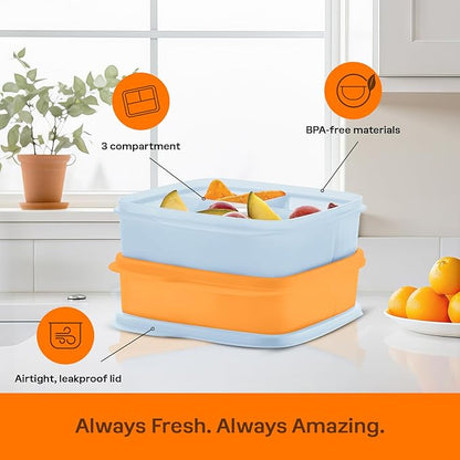 Tupperware Lunch-It Portion & Go Compact 2-Lunch Box Set in Blue & Orange, Dishwasher Safe & BPA Free (2.3 Cups/550 ml)