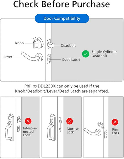 Philips WiFi Smart Lock with Fingerprint Keypad, Smart Deadbolt Smart Door Lock, Built-in WiFi, APP Remote Control, Keyless Entry Door Lock, Auto-Locking, Status Logging, Black