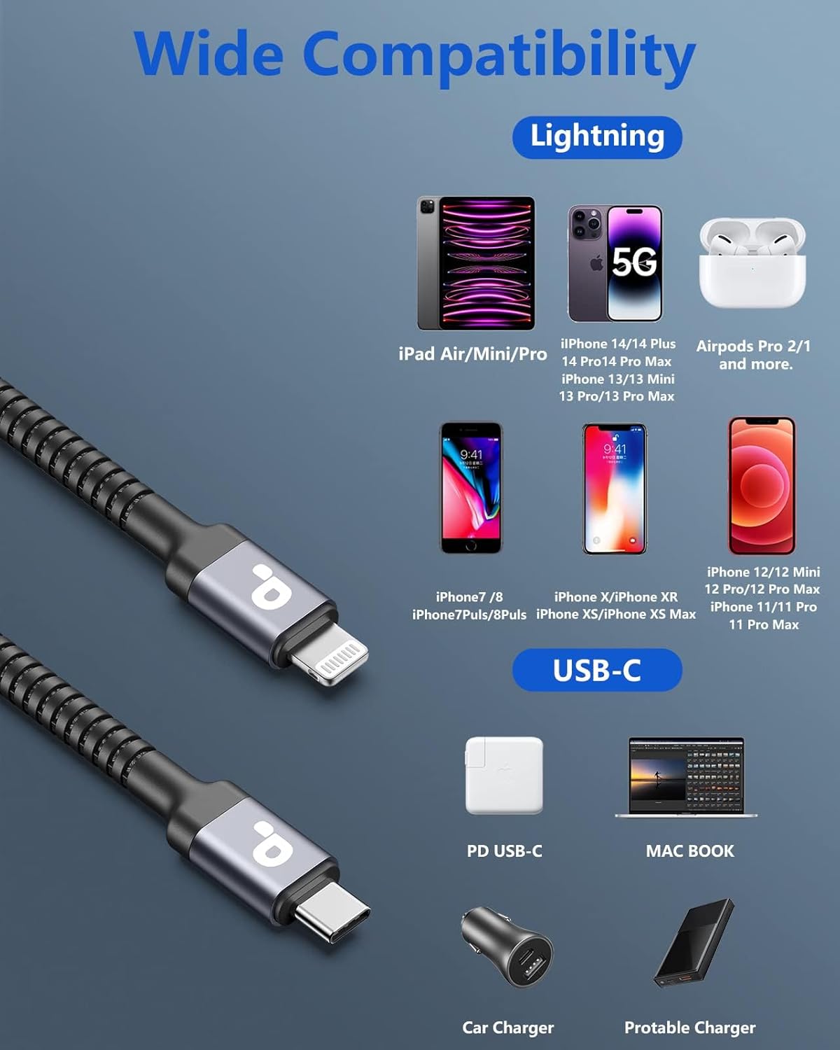 Long iPhone Fast Charger, [Apple MFi Certified] 2Pack 10FT USB C to Lightning Cable Type C iPhone Fast Charging Cord Compatible iPhone 14 13 12 11 Pro Max Xs 8 7 Plus and More