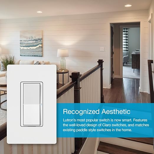 Lutron Claro Smart Light Switch for Caseta Lighting, for LED Lights, Fans, 5 Amp, Single-Pole/3-Way, Neutral Required, DVRF-5NS-BL, Black
