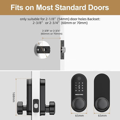 GEONFINO Smart Door Lock with Knob, Keyless Entry Door Lock with Handle, Black Digital Deadbolt for Home