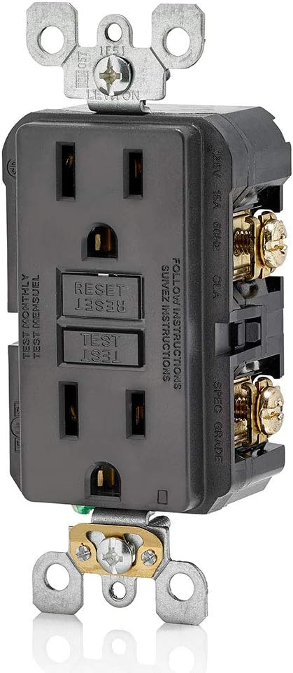 Leviton GFCI Outlet, 15 Amp, Self Test, Non Tamper-Resistant with LED Indicator Light, Protection from Electric Shock and Electrocution, GFNT1-E, Black