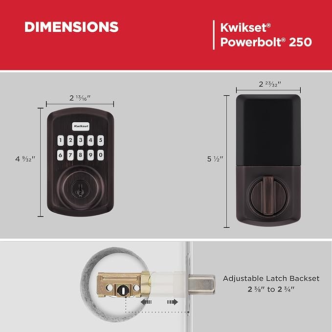 Kwikset Powerbolt 250 10-Button Keypad Venetian Bronze Transitional Electronic Deadbolt Door Lock, Featuring Convenient Keyless Entry, Customizable User Codes and Auto-Locking