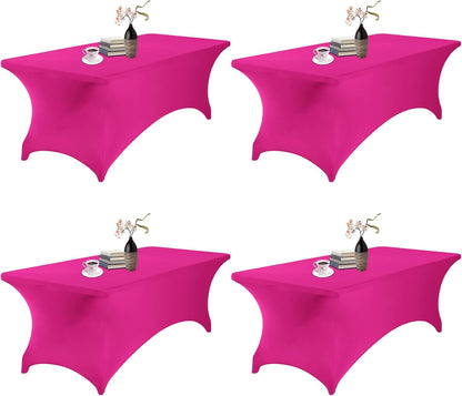 4Pack Spandex Waterproof Table Covers 8ft，Spandex 8ft Waterproof Table Cover for Party,Wedding, Banquet, and Events(Fuchsia)