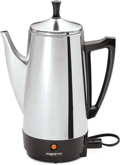 Presto 02811 Stainless Steel Electric Coffee Percolator - 12-Cups, Easy-Pour Spout, Stay-Cool Handle, Make 2-12 Cups