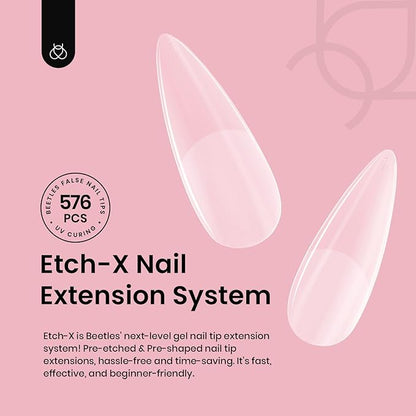Beetles Gel Nail Tips Etch-X, Stiletto Medium, 576Pcs 12 Sizes, Pre-Etched Half Matte Full Cover Soft Acrylic False Nail Tips Easy DIY Press On Nail Extensions Salon Gift for Women