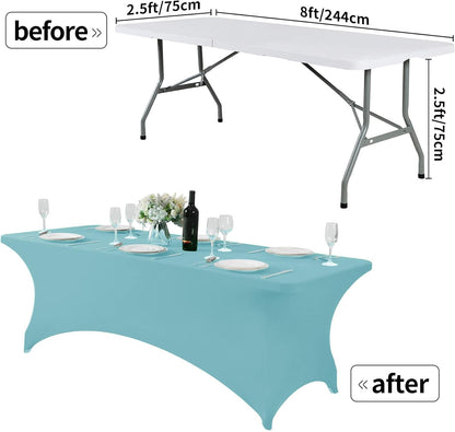 Spandex Table Cover for 8FT or 4ft or 6ft Table Universal Fitted Stretch Tablecloth for Party, Banquet, Wedding and Events-Aqua