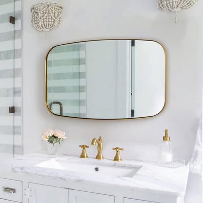 ANDY STAR 24x40” Gold Bathroom Mirror, Oblong Brass Mirror with Stainless Steel Metal Frame, Brushed Gold Oval Vanity Mirror for Over Sink, Modern Anti Rust Wall Mounted