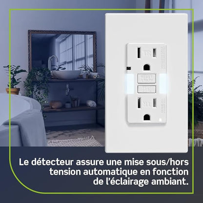 Leviton GFCI Outlet with Guidelight, 15 Amp, Self Test, Tamper-Resistant with LED Indicator Light, Replaces Plugged in Night Light, GFNL1-W, White